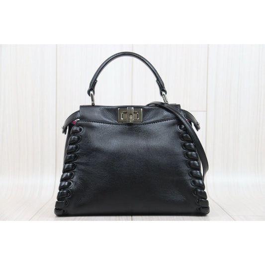 Fair ( Rank B) ｜ FENDI Calf Leather Peekapoo iconic mini Handbag With Shoulder Bag Black｜H25063013