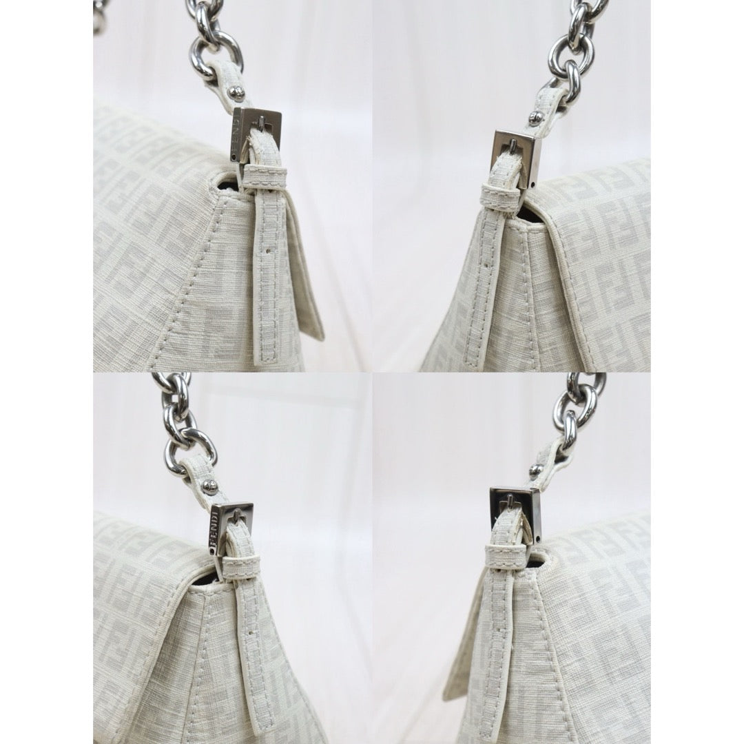 Include Entrupy Certificate of Authenticity｜Good ( Rank AB)｜ FENDI Zucca Mamma Baguette Shoulder Bag White｜S26060611