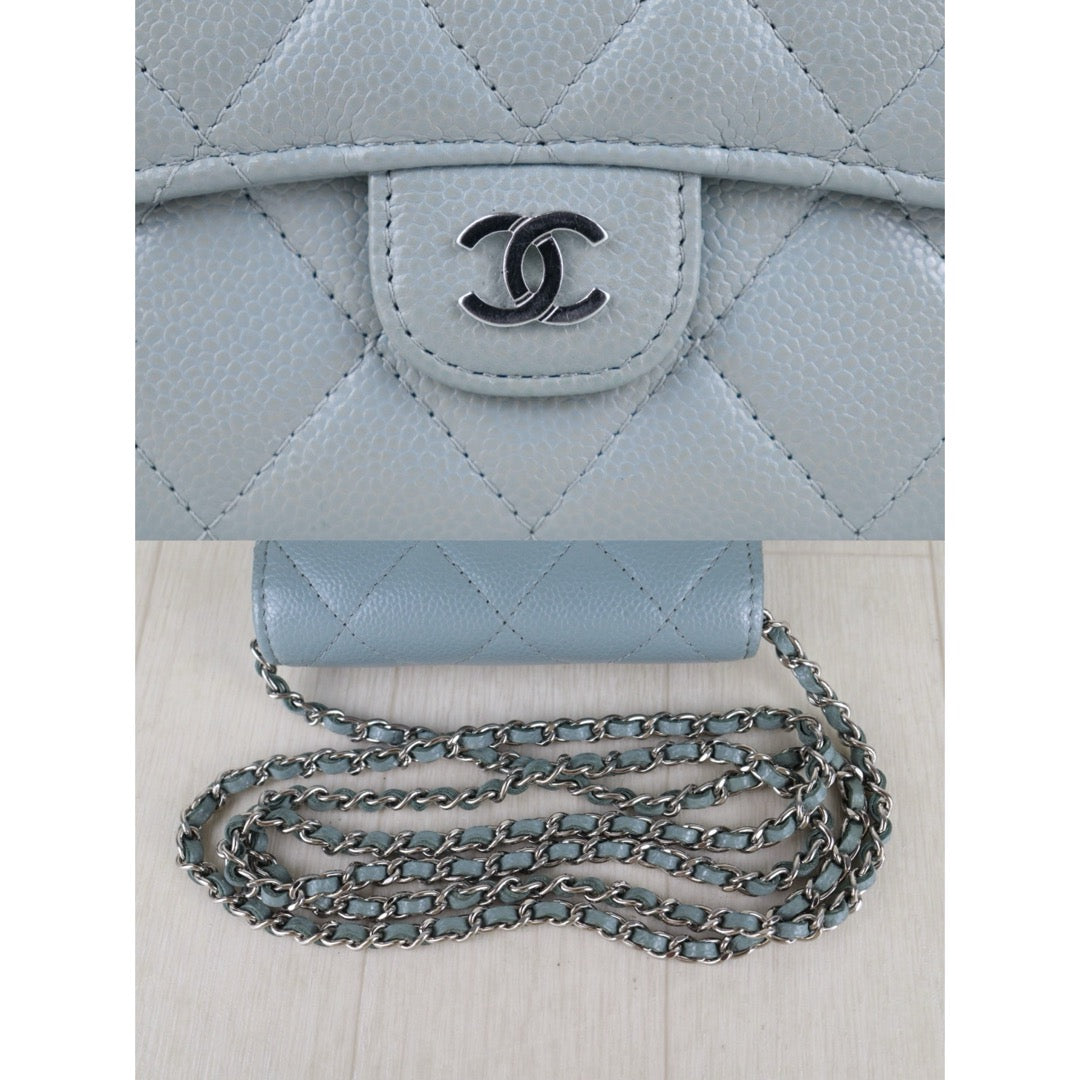 Include Entrupy Certificate of Authenticity｜Very Good ( Rank A)｜CHANEL Caviar Skin Chain Shoulder Bag Blue Made In 2020-2021Year｜S26072536