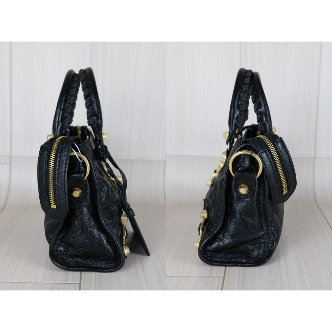 Good ( Rank AB)｜Balenciaga Goatskin edge Mini Classic City Black HandBag Shoulder Bag ｜S26012701