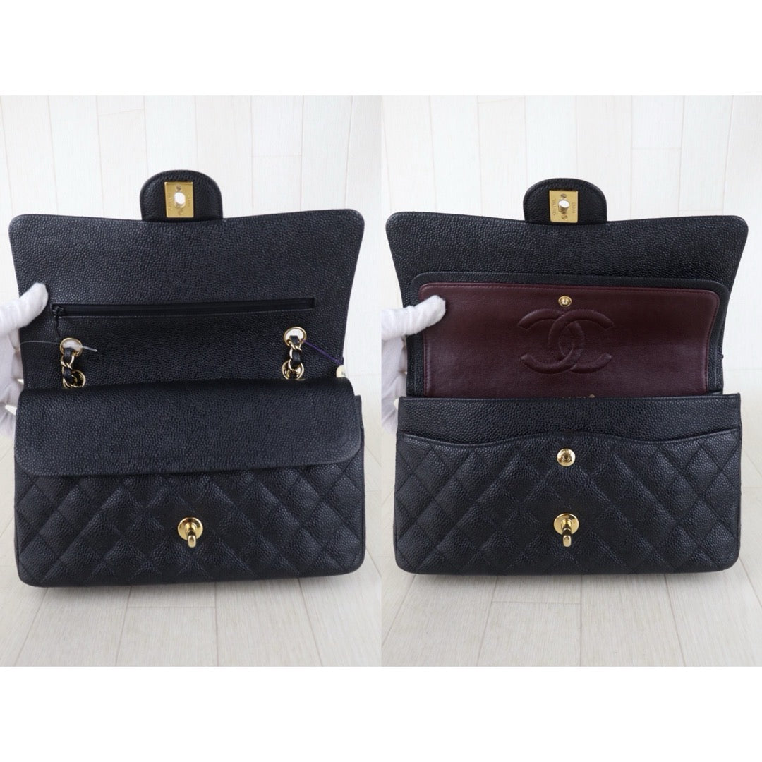 Include Entrupy Certificate of Authenticity｜Very Good ( Rank A)｜ CHANEL Caviar Skin Calf Leather Chain Double Flap 25 Shoulder Bag  Black Made In 2013-2014Year｜S26072602