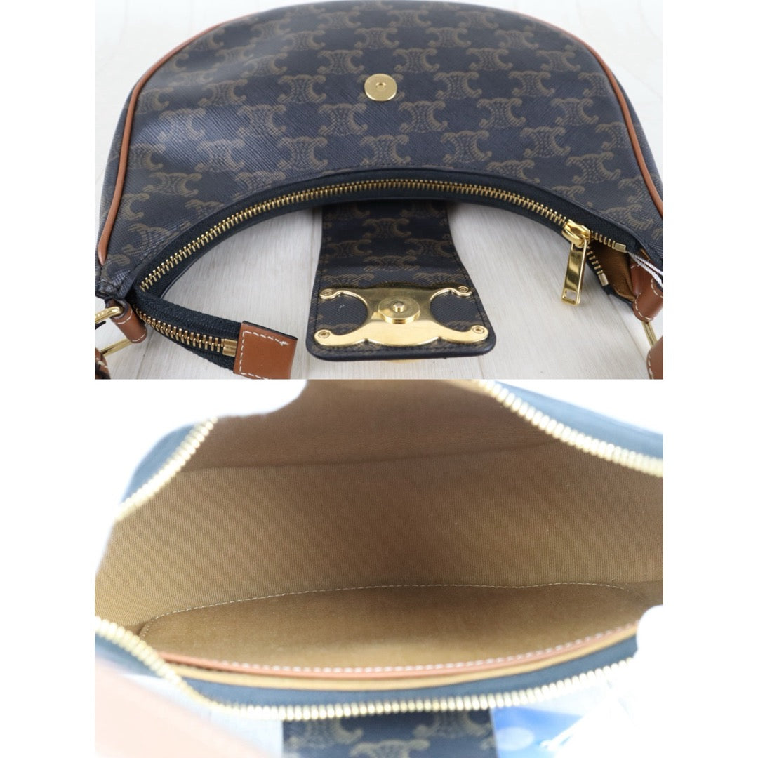 Include Entrupy Certificate of Authenticity｜Very Good ( Rank A)｜ CELINE AVA Macadam Triomphe Calf Leather Shoulder Bag ｜S26090717