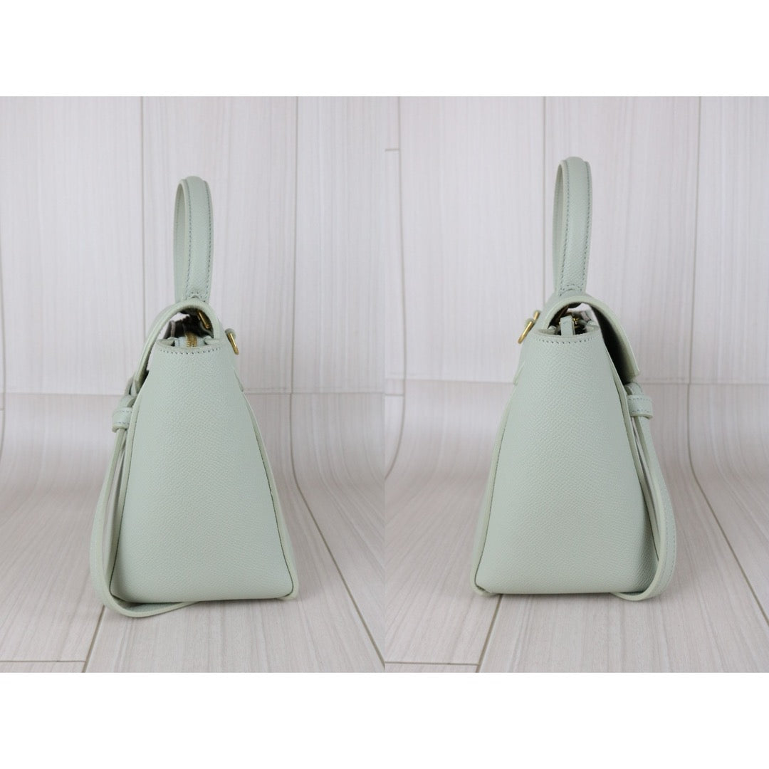 Very Good ( Rank A)｜CELINE  Calf Leather Belt Nano Handbag Shoulder Bag Sage Green｜X25091404