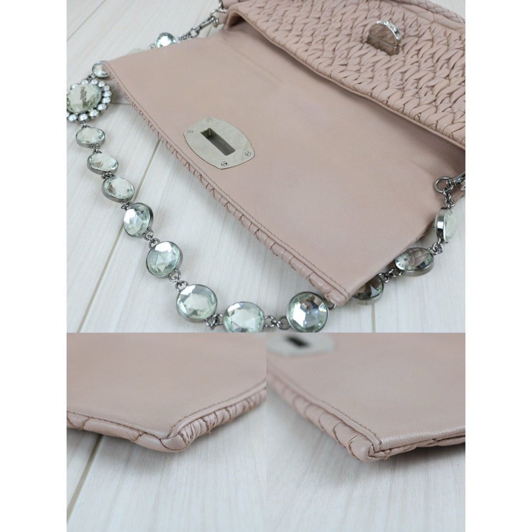 Very Good ( Rank A)｜MiuMiu Lamb Skin Gem Chain Shoulder Bag ｜S24111808