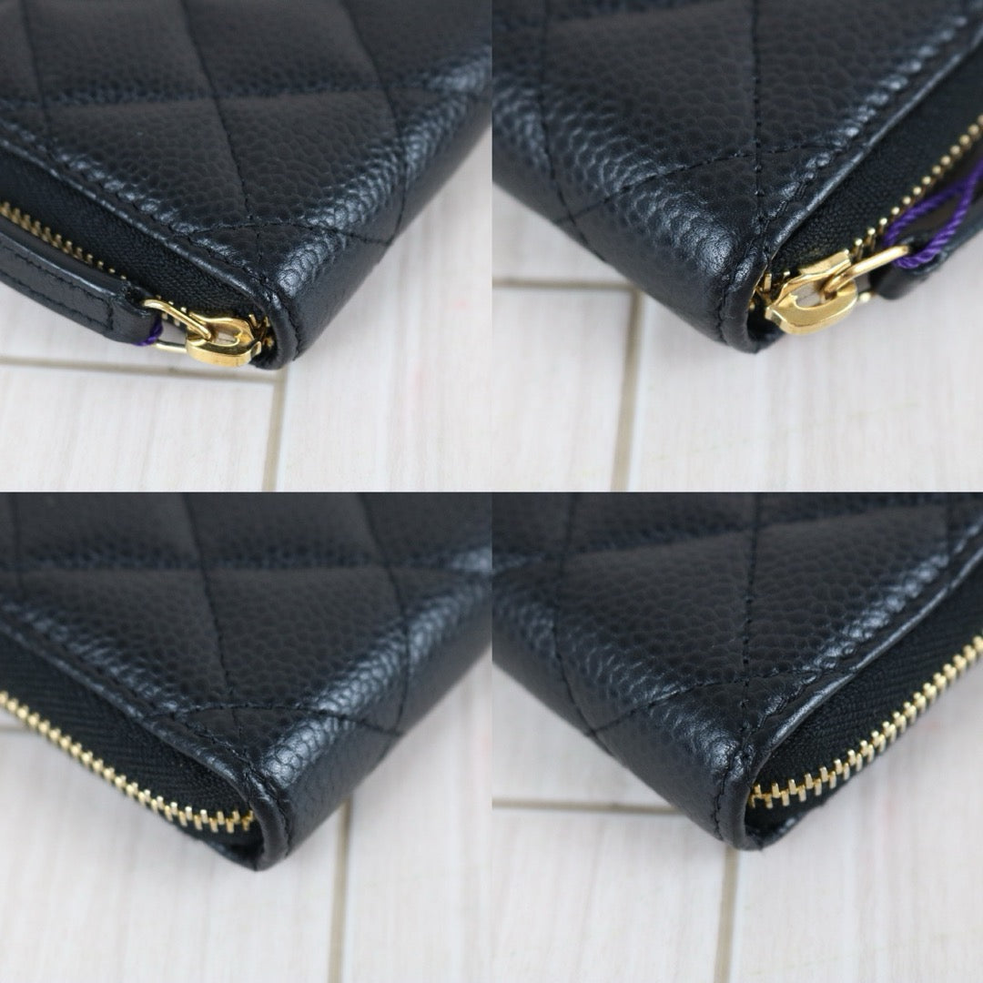 Include Entrupy Certificate of Authenticity｜Very Good ( Rank A)｜CHANEL Caviar Skin Black Zipper Wallet Made In 2018Year｜X26061803