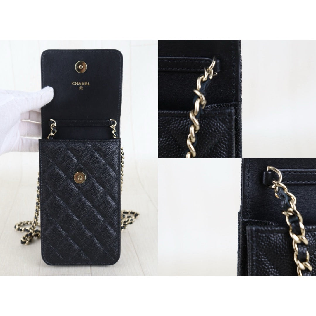 Include Entrupy Certificate of Authenticity｜Very Good（Rank A）｜CHANEL Caviar Skin  Flap Phone Holder Chain Shoulder Bag Black IC Chips Model｜S26072534