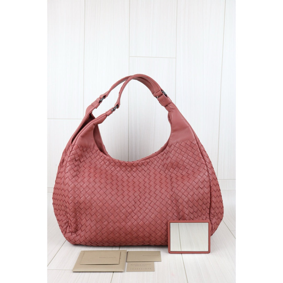 Include Entrupy Certificate of Authenticity｜Very Good ( Rank A)｜ Bottega Veneta Lamb Skin Intrecciato Campana Shoulder Bag  Dusty Rose｜X26091002