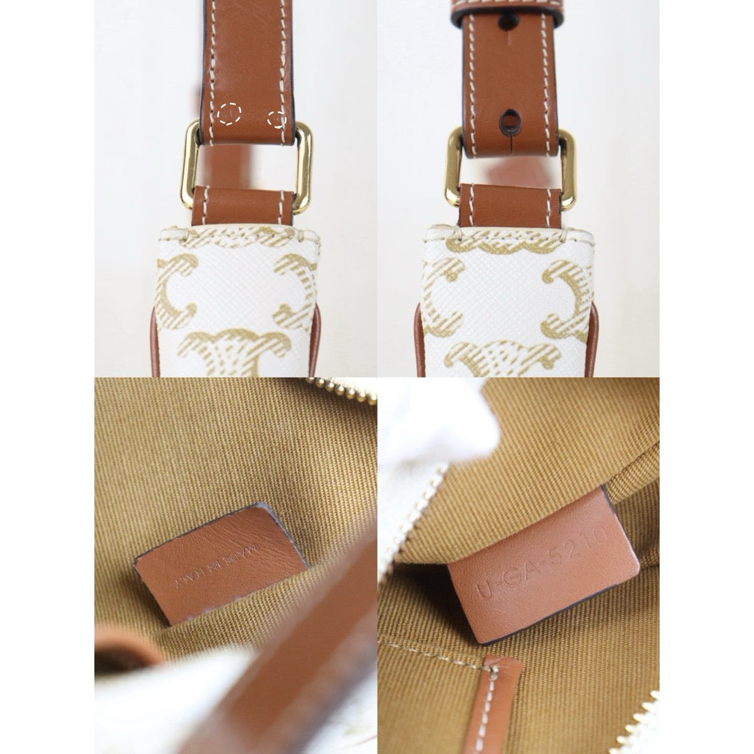 Include Entrupy Certificate of Authenticity｜Very Good ( Rank A)｜ CELINE AVA Macadam Triomphe Shoulder Bag White｜S26060118