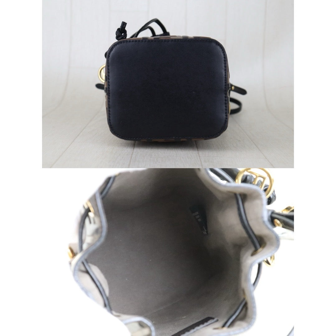 Include Entrupy Certificate of Authenticity｜Very Good ( Rank A)｜ FENDI Zucca Calf Leather Mini Mon Tresor Bucket bag Shoulder Bag Brown ｜S26071601