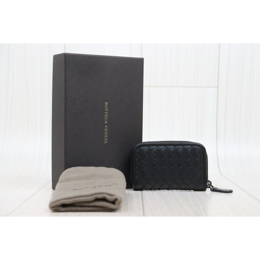 Very Good ( Rank A)｜ Bottega Veneta Leather Braid Black Wallet Card Holder Coin Purse｜25071005