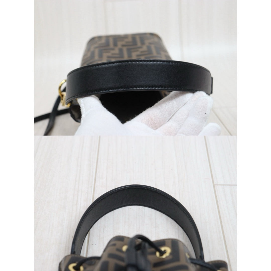Include Entrupy Certificate of Authenticity｜Good ( Rank AB)｜ FENDI Zucca Mini Mon Tresor Calf Leather Bucket bag Shoulder Bag Brown ｜26051904