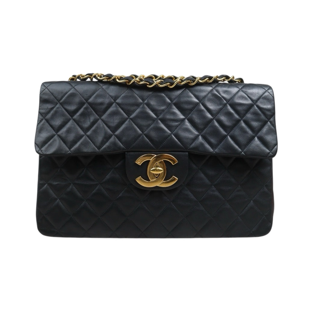 Include Entrupy Certificate of Authenticity｜Good ( Rank AB)｜ CHANEL Lamb Skin Matrasse Chain Single Flap34 Shoulder Bag Black Made in 1991-1994Year｜26091403