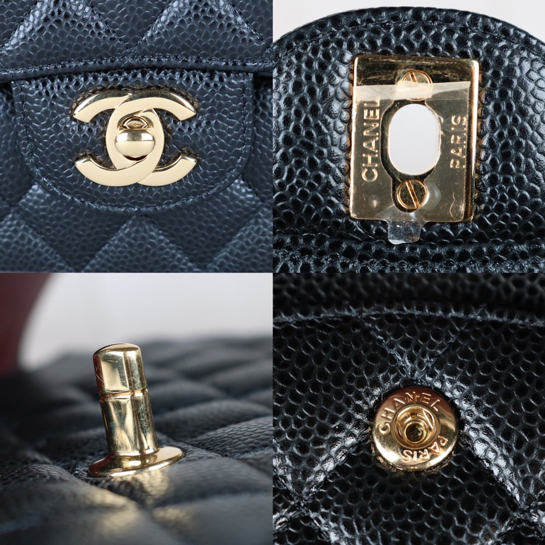 Rank A｜ CHANEL Caviar Skin Matrasse Double Flap 25 Shoulder Bag Black Made In 2018 Year  ｜S24062602