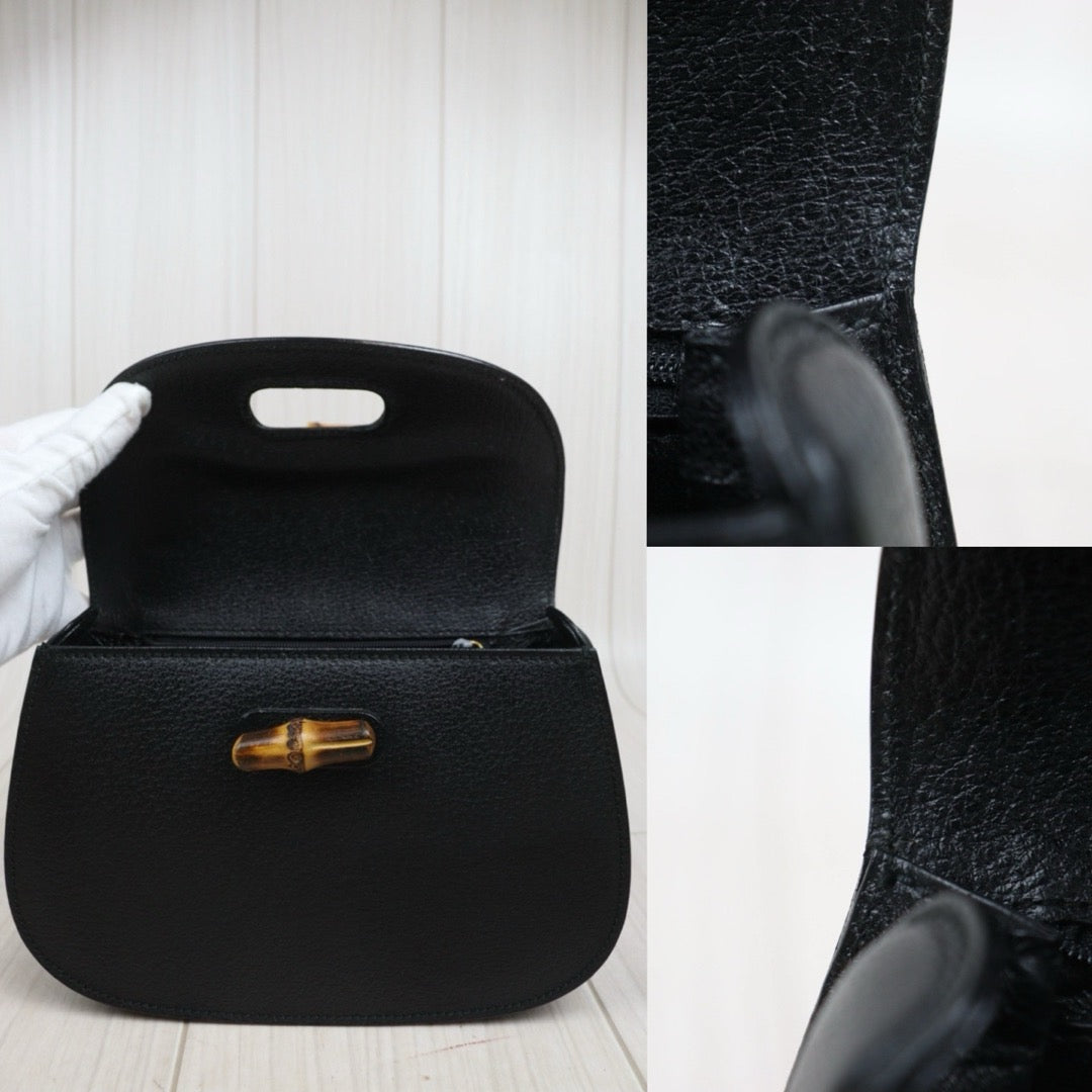 Very Good ( Rank A) ｜  GUCCI Bamboo Calf Leather Black Hand Bag ｜25093001