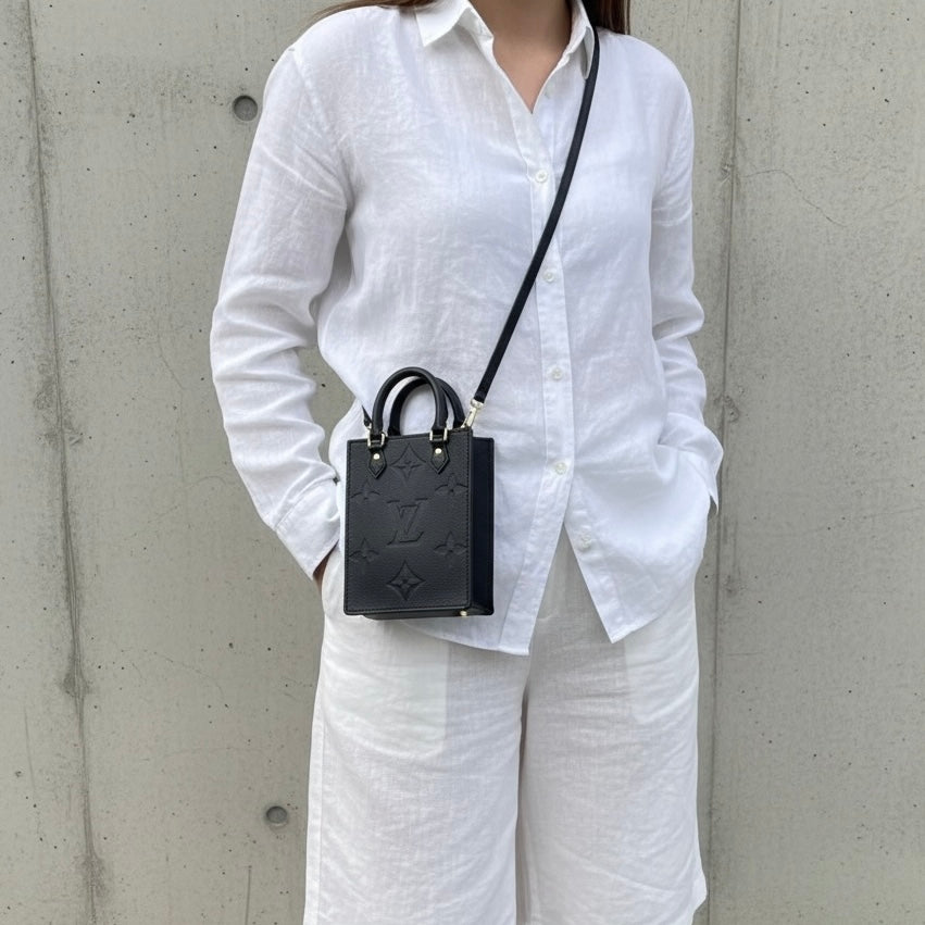 Include Entrupy Certificate of Authenticity｜Very Good ( Rank A)｜Louis Vuitton Monogram Empreinte Petit Sac Plat MINI Tote Bag Shoulder Bag Black IC Chips Model｜S26053006