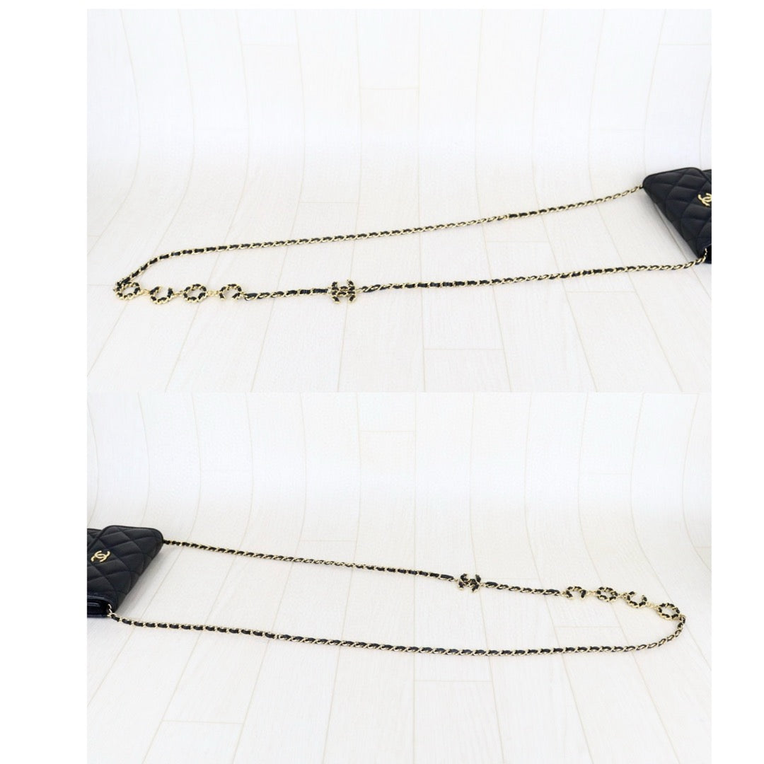 Very Good ( Rank A)｜ CHANEL Matelasse Caviar Skin Mini Chain Shoulder Bag Black Gold Hardware Made in 2021-2022Year ｜H24112101