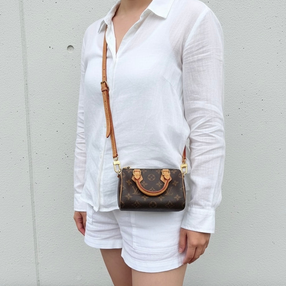 Include Entrupy Certificate of Authenticity｜Good ( Rank AB)｜Louis Vuitton Monogram Nano Speedy Handbag Shoulder Bag Current Model｜S25110329