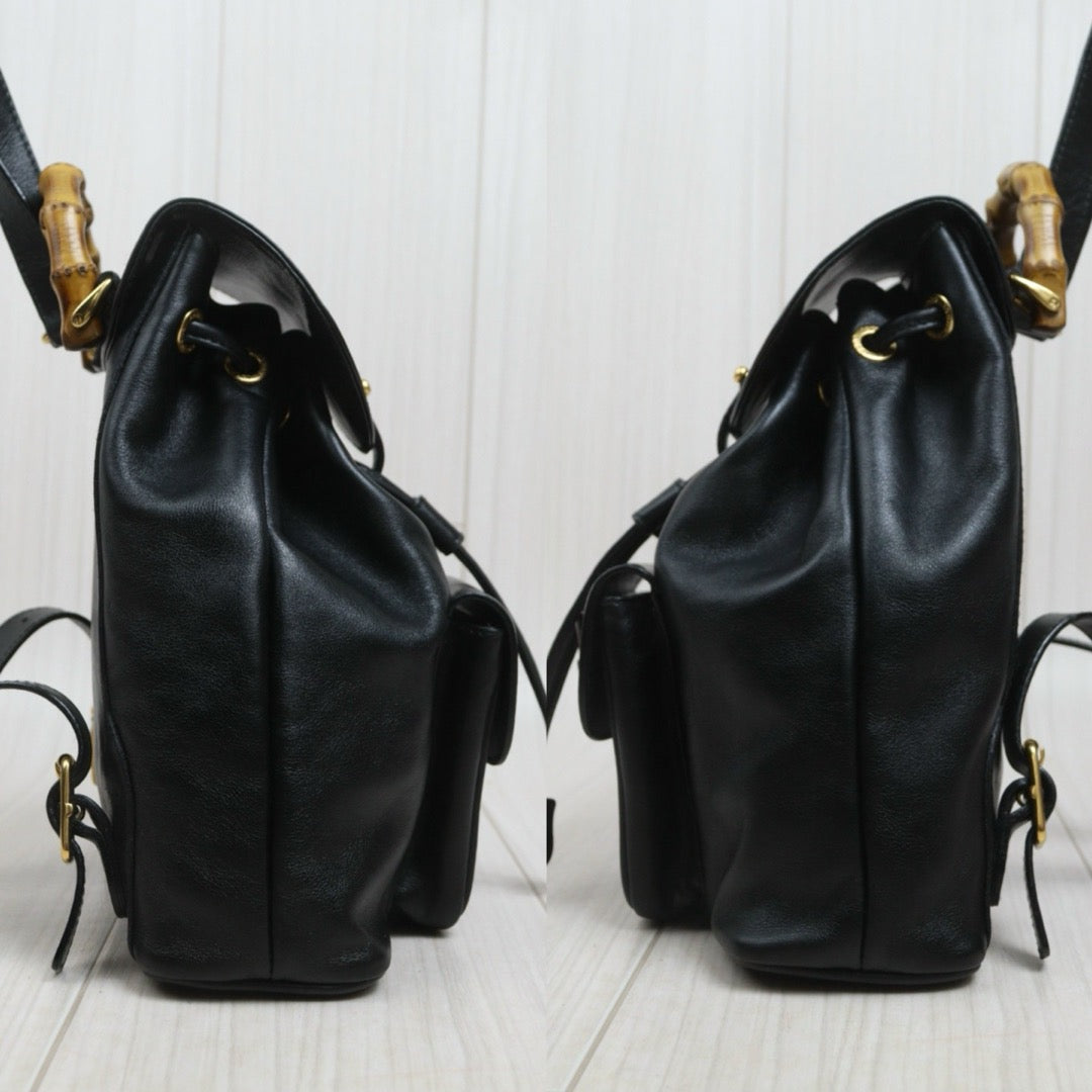 Include Entrupy Certificate of Authenticity｜Good ( Rank AB)｜  GUCCI Bamboo Calf Leather Black Backpack｜26092204