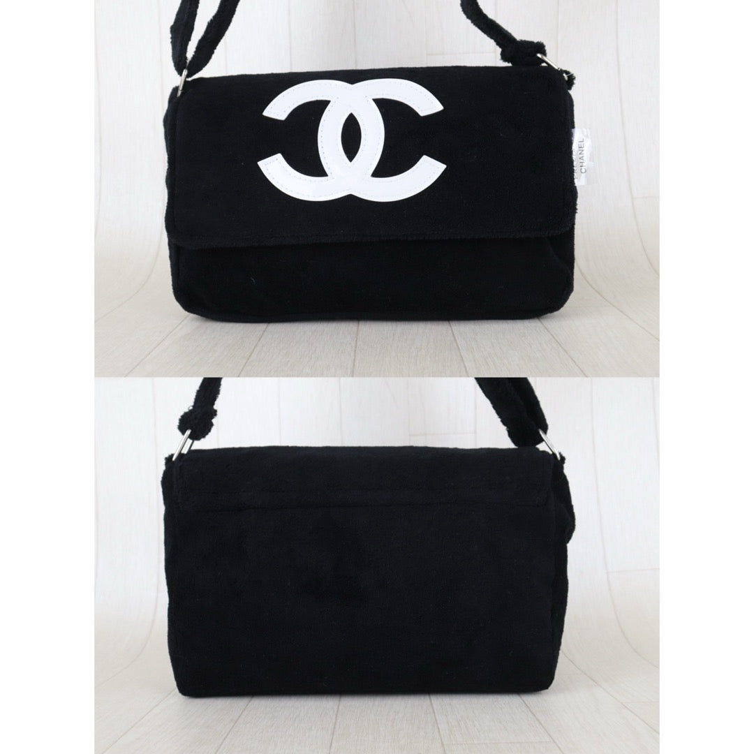 Very Good ( Rank A)｜CHANEL Precision Terry Cloth Flap Shoulder Bag Black VIP Gift｜S26090720
