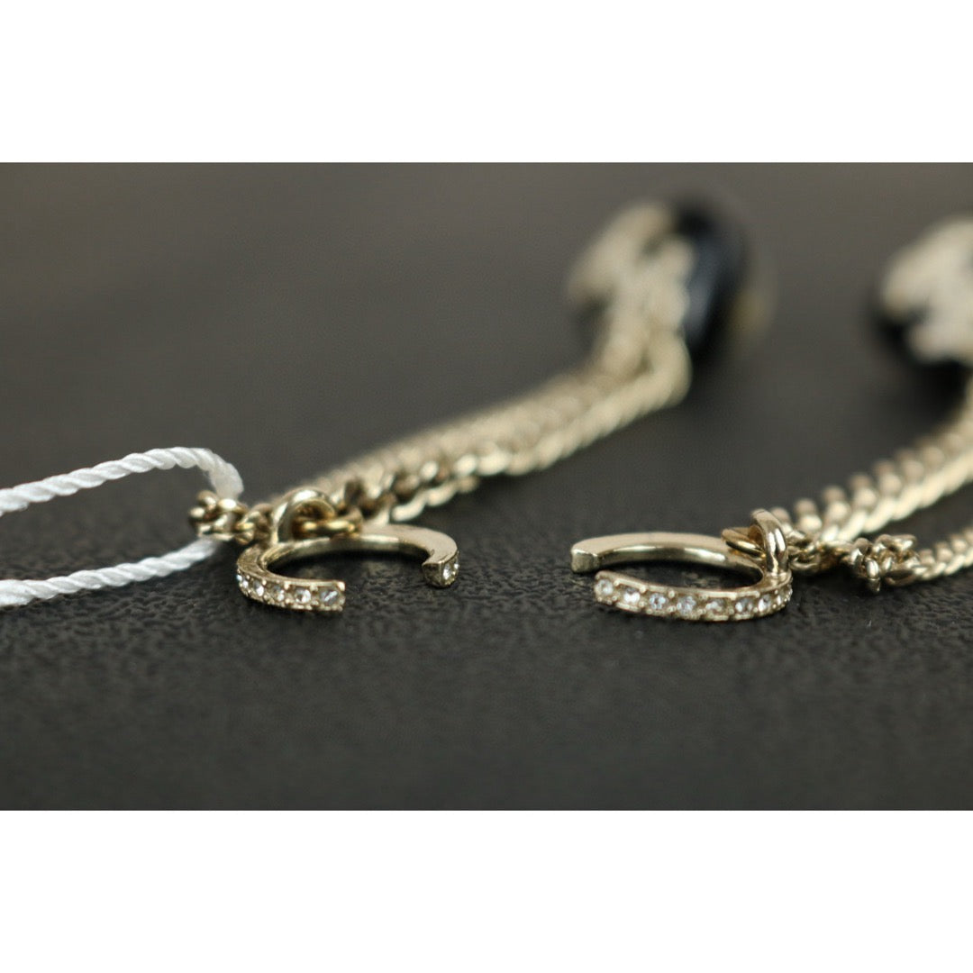 Excellent（Rank SA）｜ CHANEL Coco Mark Chain Pearl Rhinestone Earrings｜F25012302