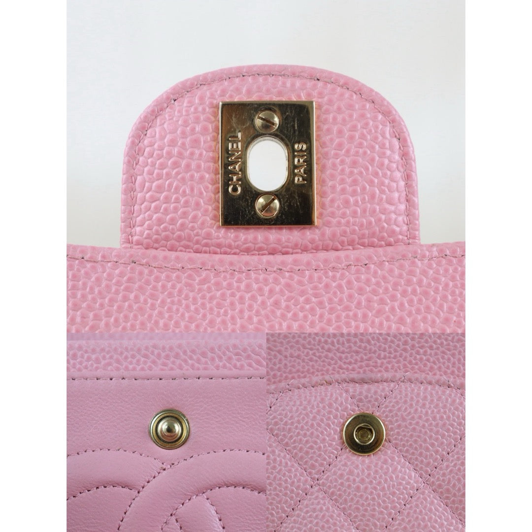 Include Entrupy Certificate of Authenticity｜Excellent（Rank SA）｜ CHANEL Caviar Skin Calf Leather Chain Double Flap 25 Shoulder Bag  Light Pink Made In 2005-2006Year｜S26083006
