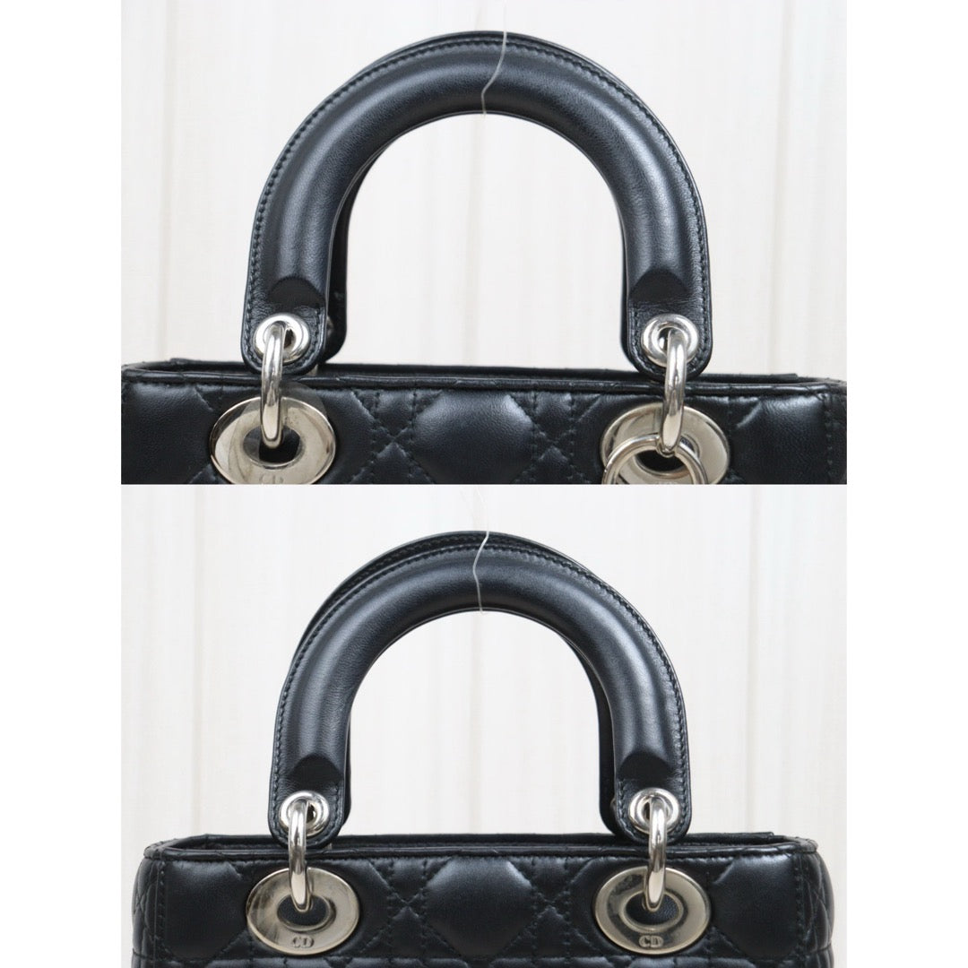 Very Good ( Rank A) ｜  Dior Lady Dior Lamb Skin 2WAY Handbag Shoulder Bag  Black  ｜S26030908