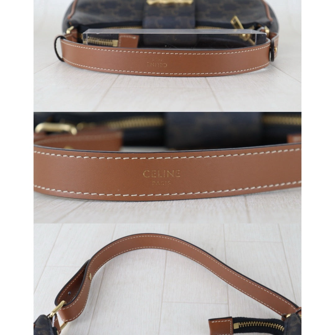 Include Entrupy Certificate of Authenticity｜Very Good ( Rank A)｜ CELINE AVA Macadam Triomphe Calf Leather Shoulder Bag ｜S26090717