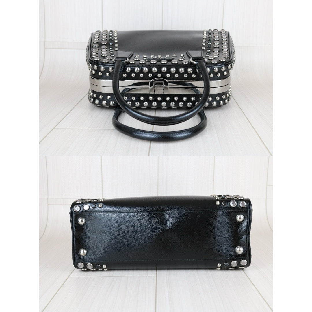 Good ( Rank AB)｜Prada Saffiano Lux Leather Rhinestone HandBag Black｜X25040304