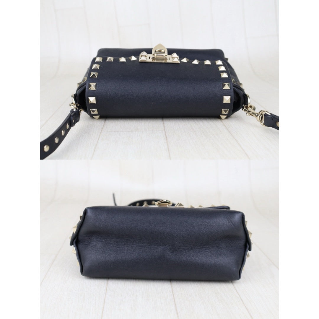 Good ( Rank AB)｜VALENTINO Rockstud Calf Leather Shoulder Bag Black ｜H25063012