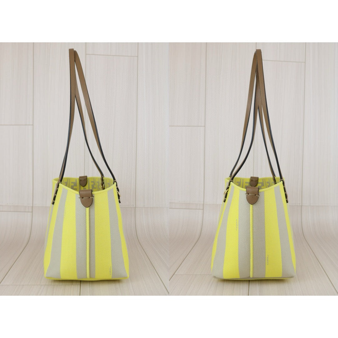 Excellent（Rank SA） ｜ FENDI Roll Canvas Pequin Yellow Tote  Bag ｜X24121825