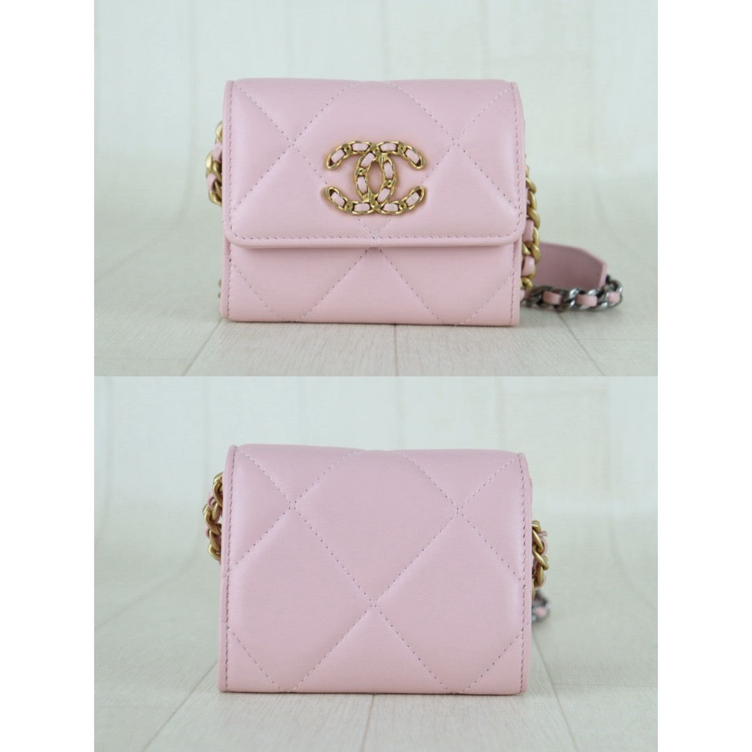 Include Entrupy Certificate of Authenticity｜Very Good ( Rank A)｜ CHANEL Matrasse Chain Calf Leather  Mini 19Bag  Pink Shoulderbag IC Chips Model｜S26010409