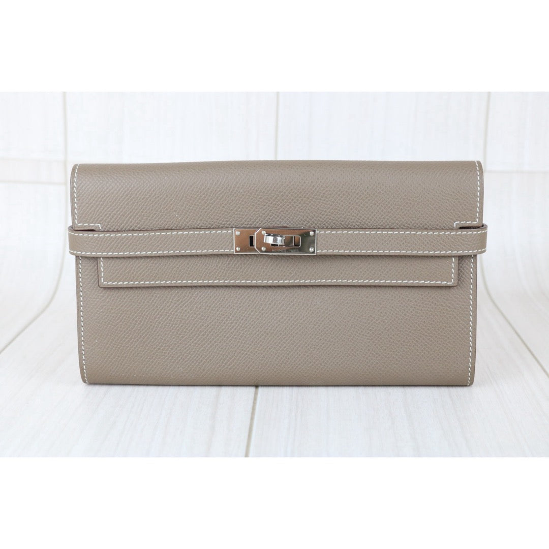 Include Entrupy Certificate of Authenticity｜Good ( Rank AB)｜ HERMES Epsom Kelly Wallet Etoupe Gray X Stamp Made In 2016Year｜X26051704