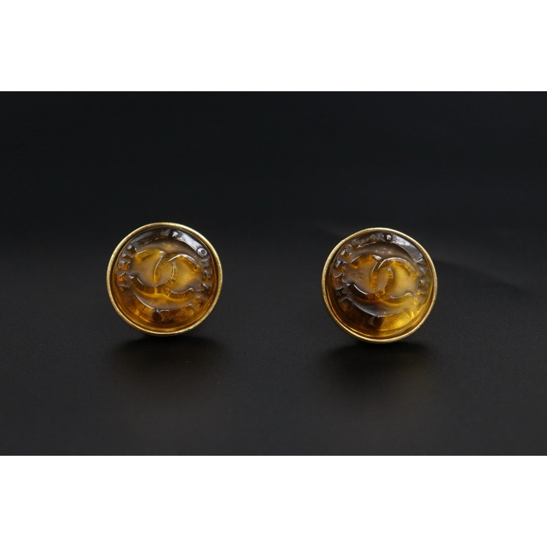Include Authentic Detective Certificate of Authenticity｜Very Good ( Rank A) ｜CHANEL 99A COCO Mark Amber Vintage Earrings Made In 1999Year｜Y26040606