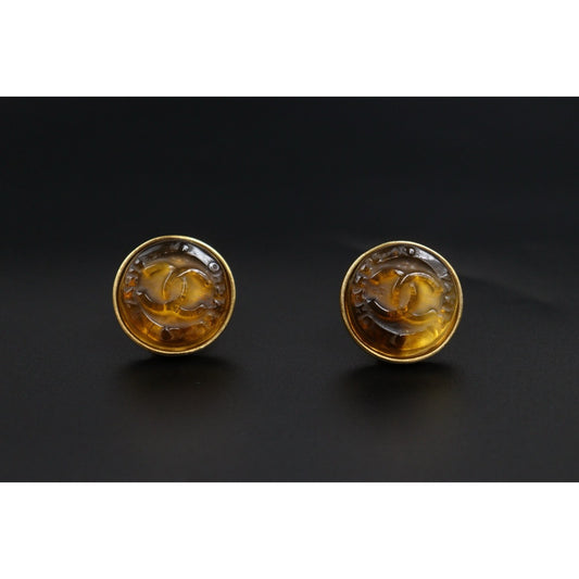 Include Authentic Detective Certificate of Authenticity｜Very Good ( Rank A) ｜CHANEL 99A COCO Mark Amber Vintage Earrings Made In 1999Year｜Y26040606