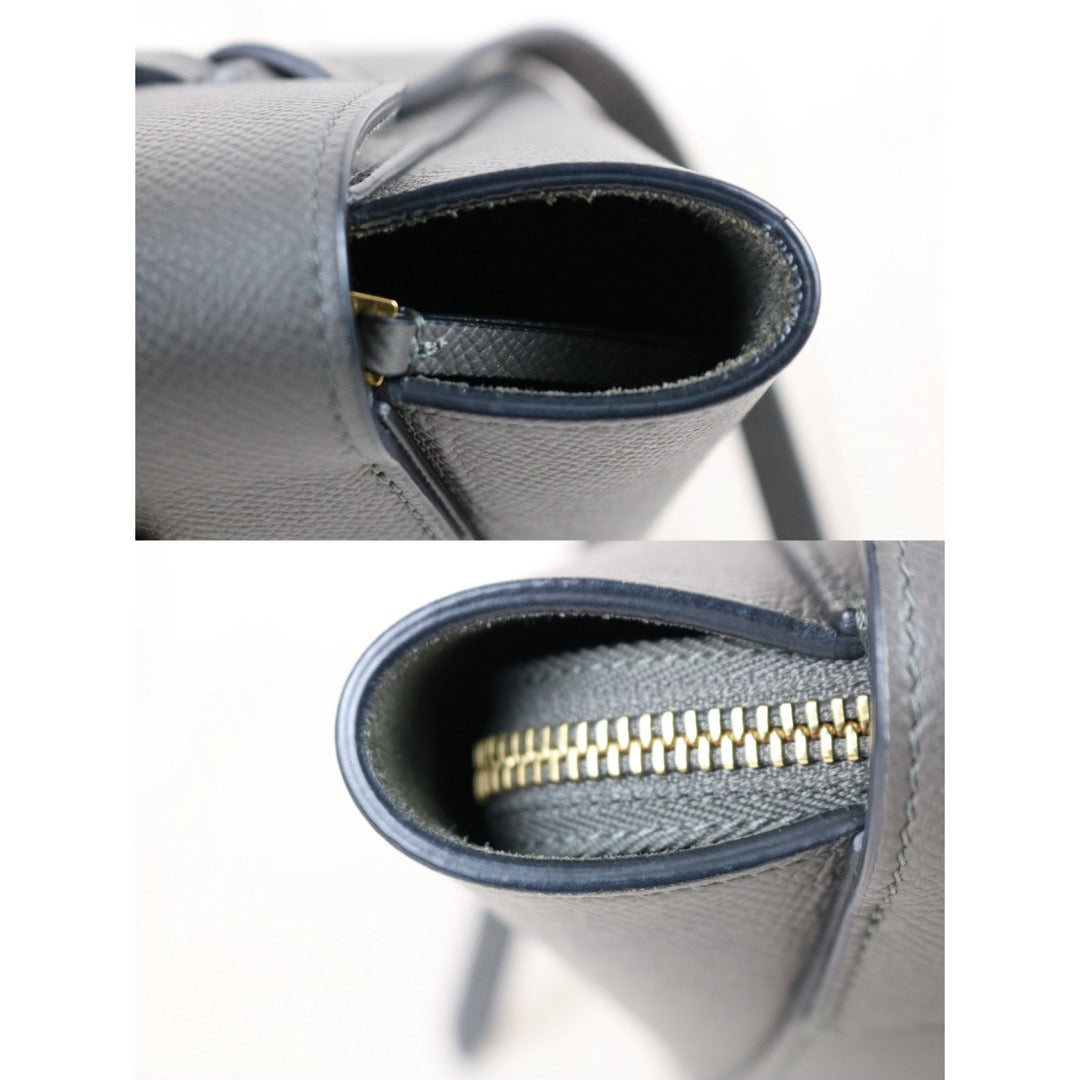 Include Entrupy Certificate of Authenticity｜Good ( Rank AB)｜CELINE Calf Leather  Belt Nano Handbag Shoulder Bag Gray｜S26041407