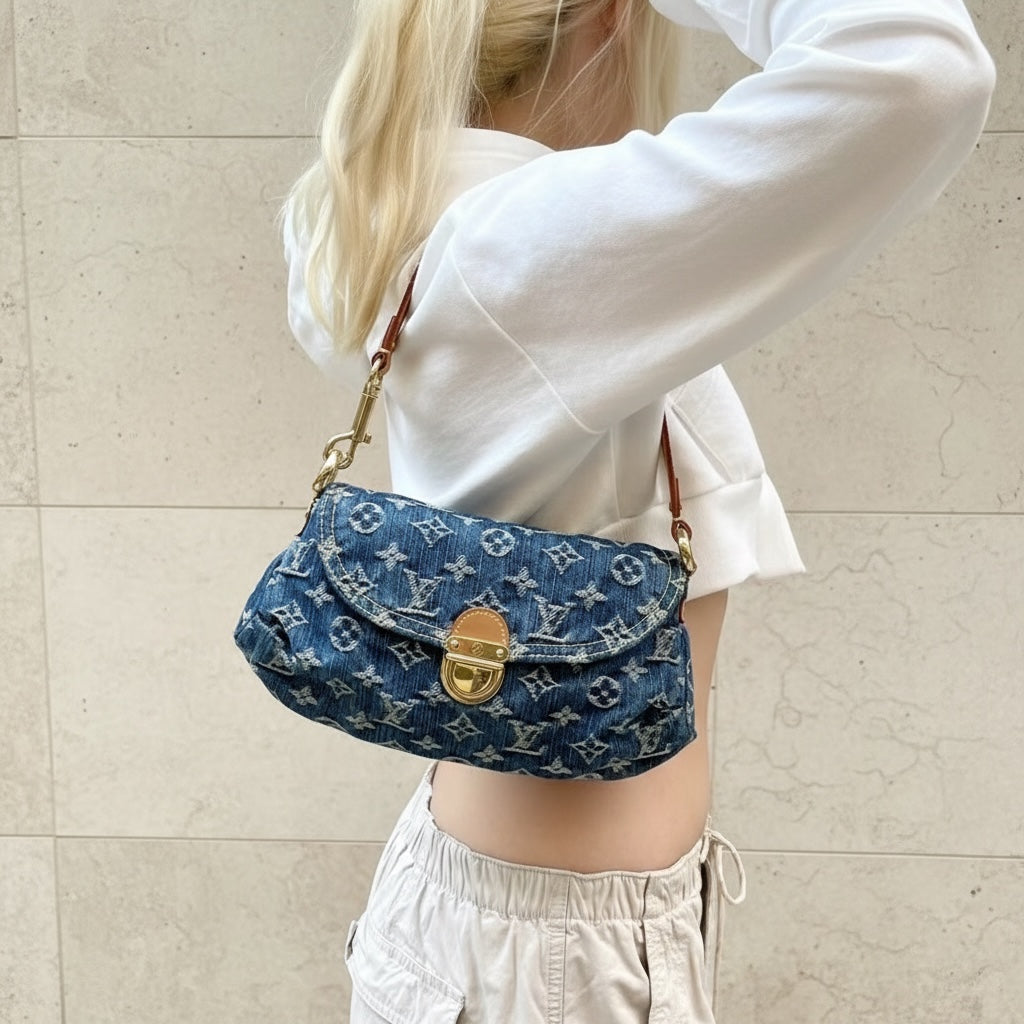 Include Entrupy Certificate of Authenticity｜Very Good ( Rank A) ｜ Louis Vuitton Monogram Denim Mini Pleaty Shoulder Bag Blue｜S26042505