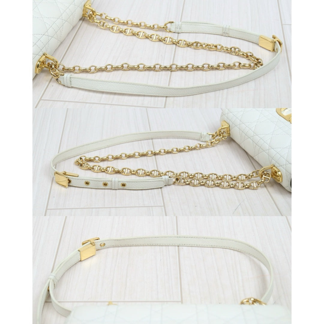 Include Entrupy Certificate of Authenticity｜Good ( Rank AB) ｜Dior Caro Calf Leather Chain Shoulder Bag PM White  ｜W26052201