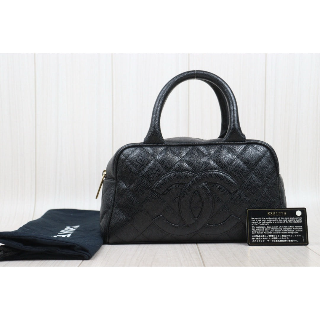 Good ( Rank AB)｜ CHANEL Caviar Skin Calf Leather Bowling Hand Bag Black Made In 2000～2002Year｜25082203