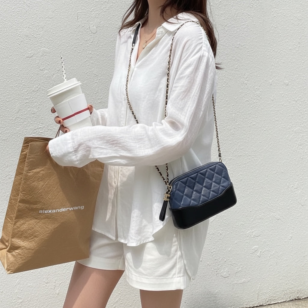 Include Entrupy Certificate of Authenticity｜Very Good ( Rank A)｜CHANEL Mini Gabrielle Aged Calfskin Shoulder Bag Dark Blue Made in 2018Year｜S26060610