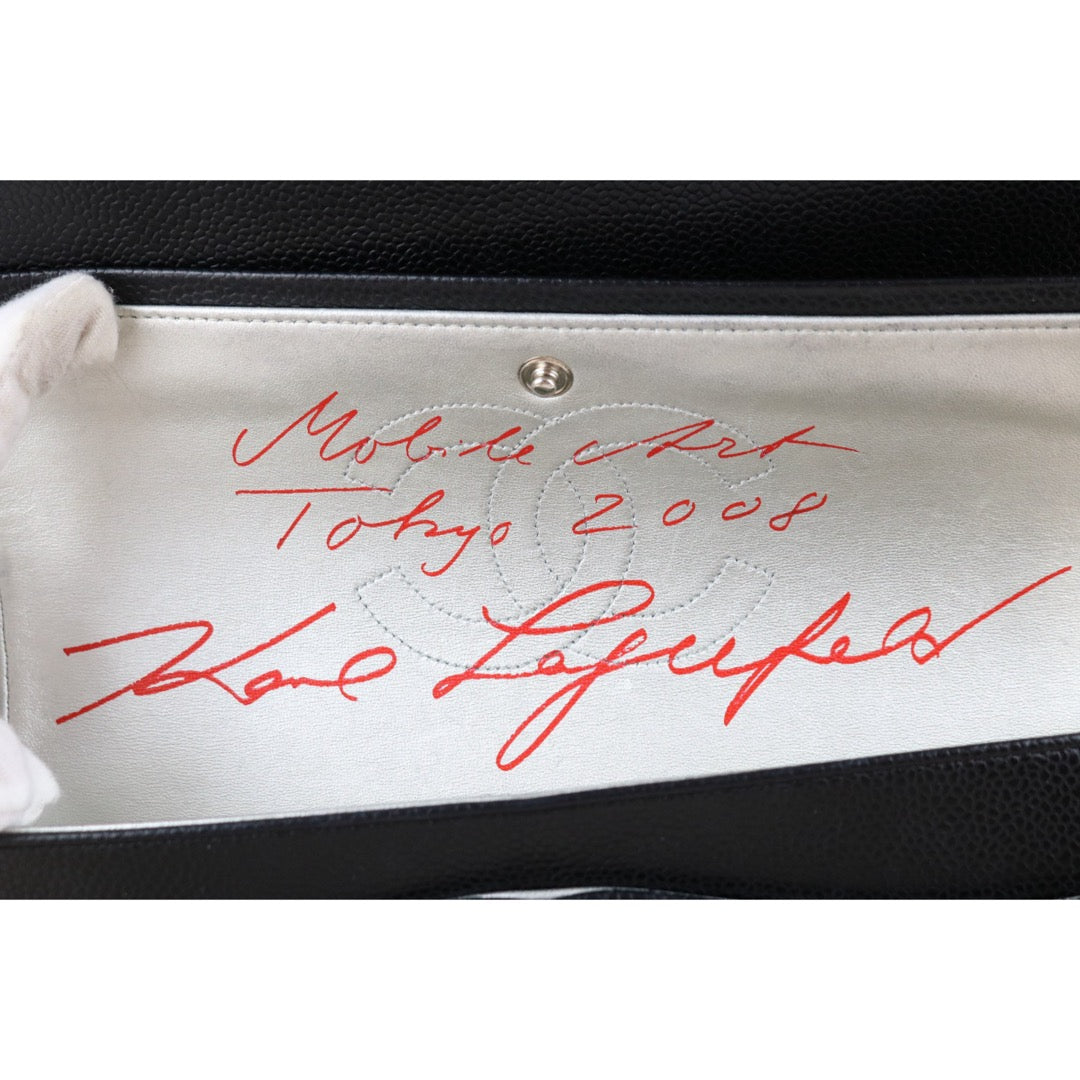 Include Entrupy Certificate of Authenticity｜Very Good ( Rank A)｜ CHANEL Caviar Skin Calf Leather Double Flap 25 Shoulder Bag Karl Lagerfeld Signed Limited Edition Made in 2008-2009 Year｜X26040822