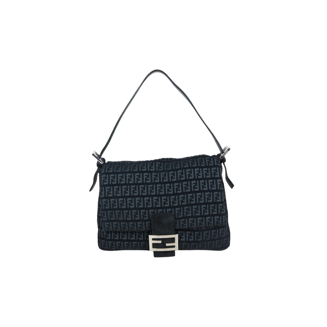 Very Good ( Rank A)｜ FENDI Zucca Mamma Baguette Velvet Horsehair Shoulder Bag Black｜X25101502