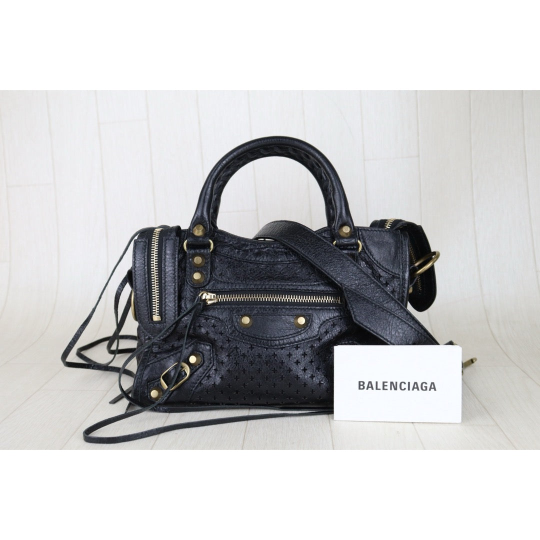 Very Good ( Rank A)｜Balenciaga Calf Leather Le City Mini Handbag Shoulder Bag Black｜S26022613