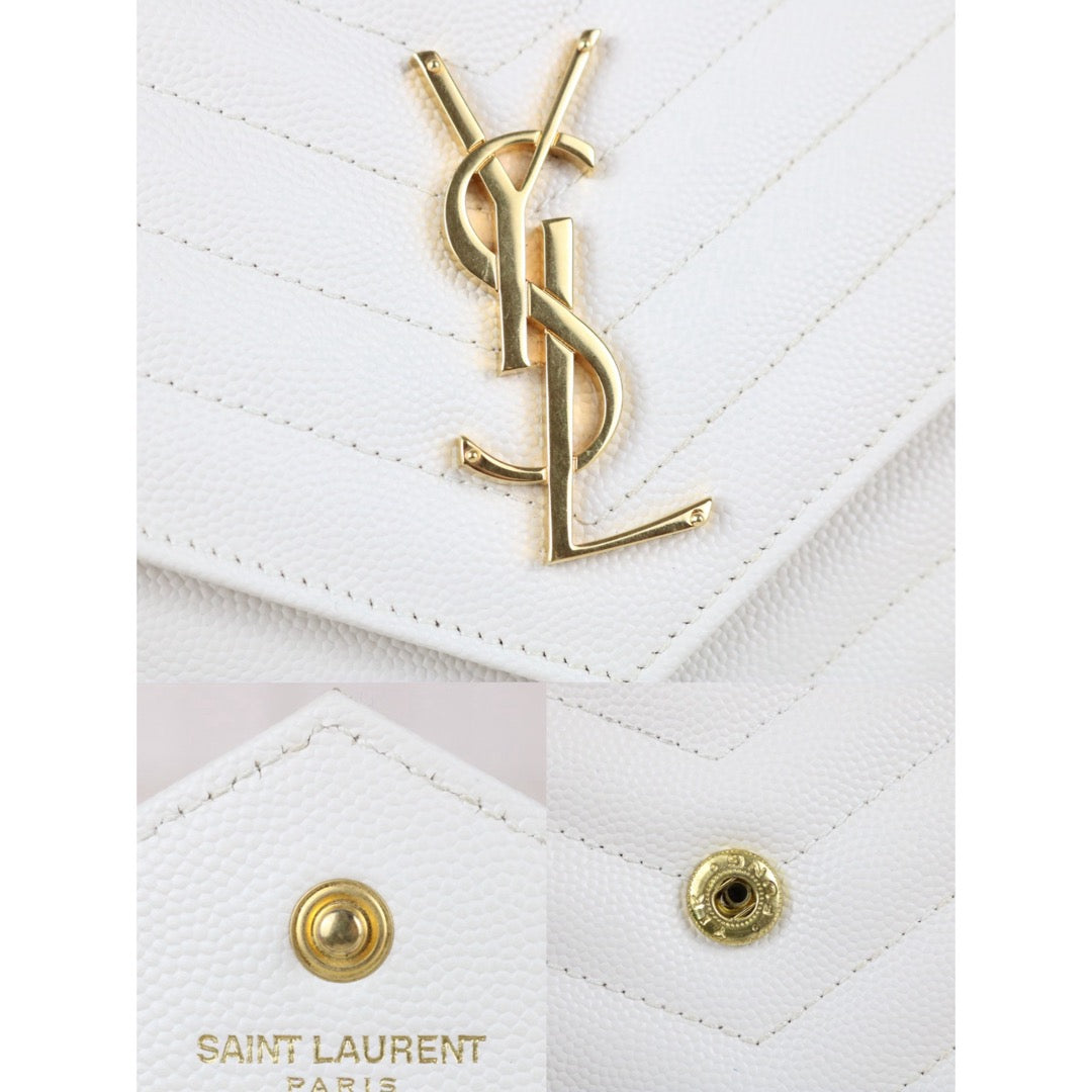 Include Entrupy Certificate of Authenticity｜Very Good ( Rank A)｜ Saint Laurent YSL Caviar Skin Shoulder Bag White MM｜X26041417
