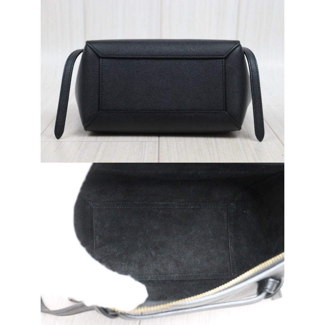 Very Good ( Rank A)｜CELINE Calf Leather Belt Nano Handbag Shoulder Bag Black｜25103108