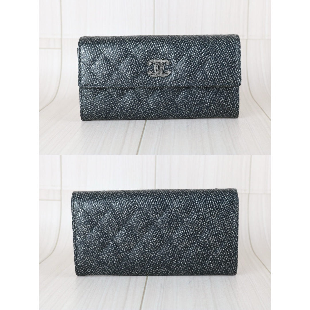 Excellent（Rank SA）｜CHANEL 2013 Earth Series Limited Edition Black Long Wallet Made In 2014 Year｜X25060309