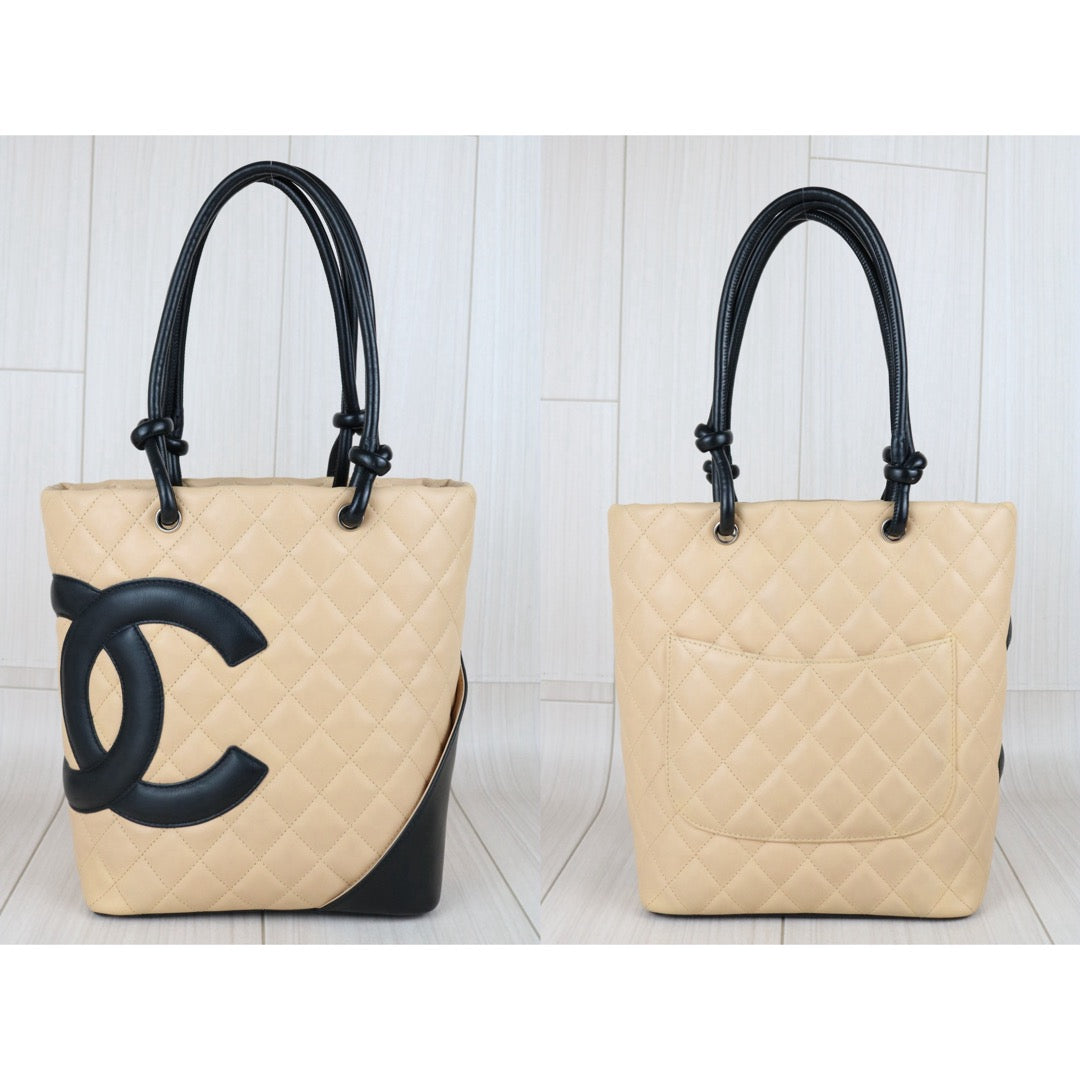 Include Entrupy Certificate of Authenticity｜Good ( Rank AB)｜ CHANEL Cambon Line Calf Leather Tote Bag Beige Made In 2003-2004Year｜Y26051521
