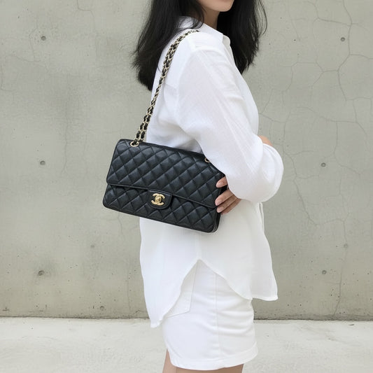 Include Entrupy Certificate of Authenticity｜Good ( Rank AB)｜ CHANEL Caviar Skin Calf Leather Double Flap 25 Shoulder Bag  Made In 2008-2009 Year｜S26061901