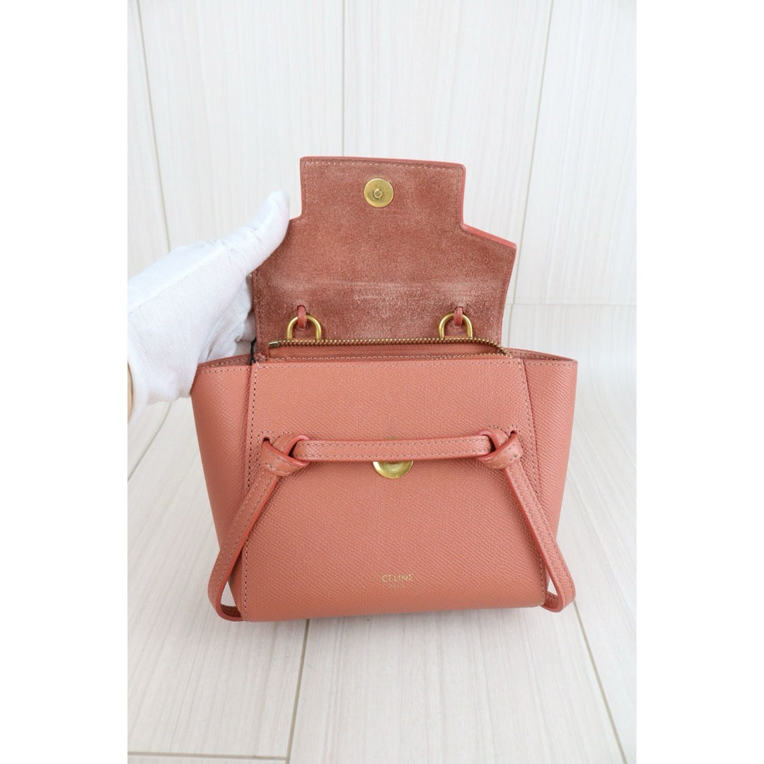 Include Entrupy Certificate of Authenticity｜Very Good ( Rank A)｜CELINE Calf Leather Belt Pico Handbag Shoulder Bag Lychee Pink｜X26051715
