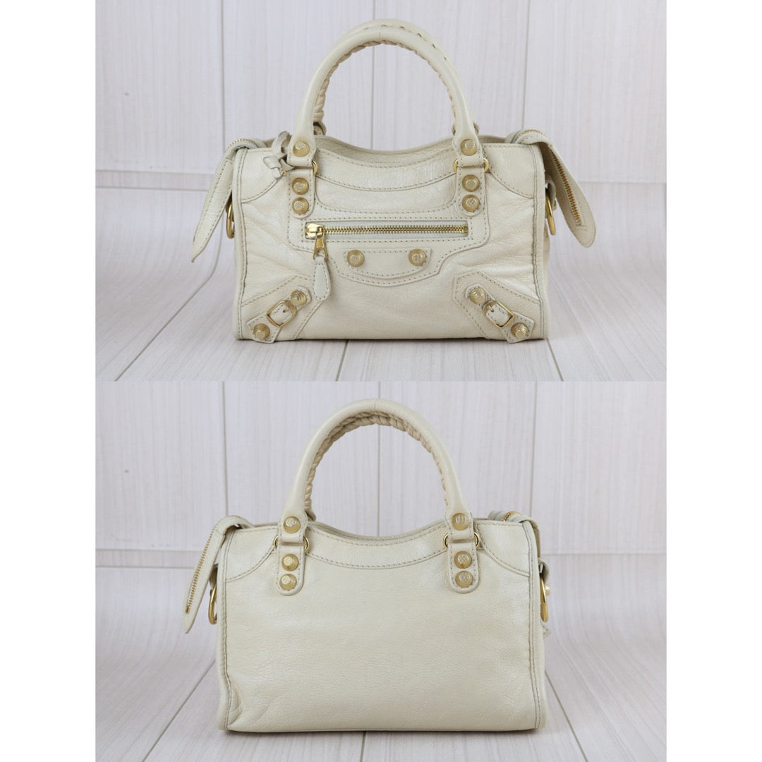 Include Entrupy Certificate of Authenticity｜Good ( Rank AB)｜Balenciaga Waxed Leather Gaint Classic City Mini Beige HandBag Shoulder Bag ｜S26060107