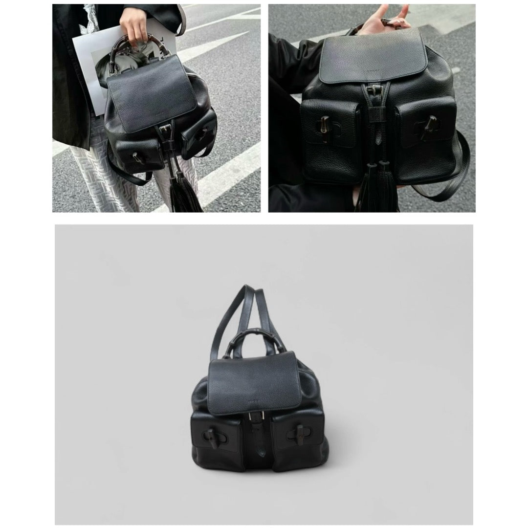 Very Good ( Rank A) ｜GUCCI Bamboo Leather Tassel Backpack GM Black｜25061007